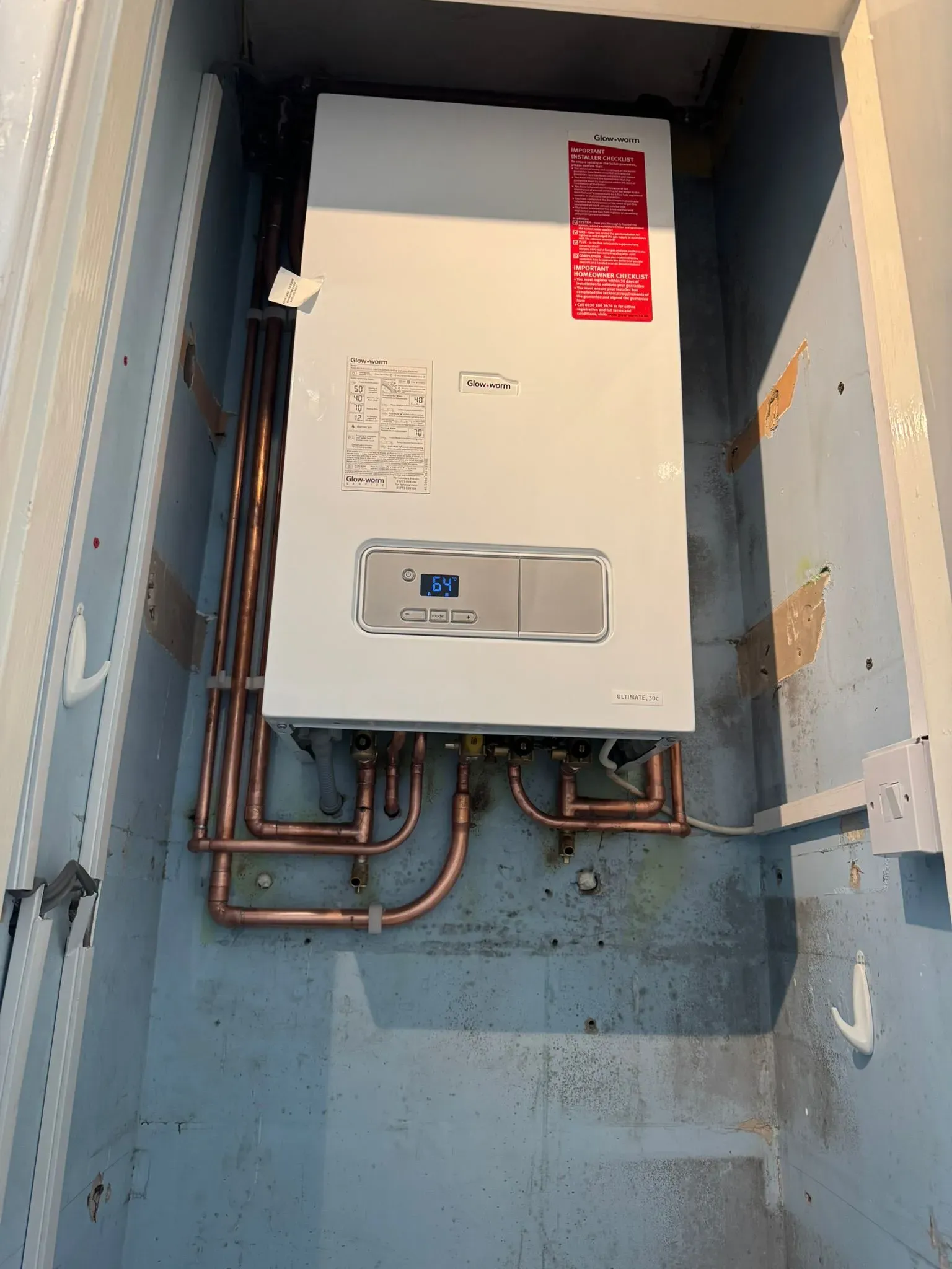 Glow-worm boiler installation with copper pipework in Warrington